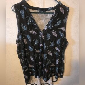 Black modcloth cat sleeveless blouse 1x NWT